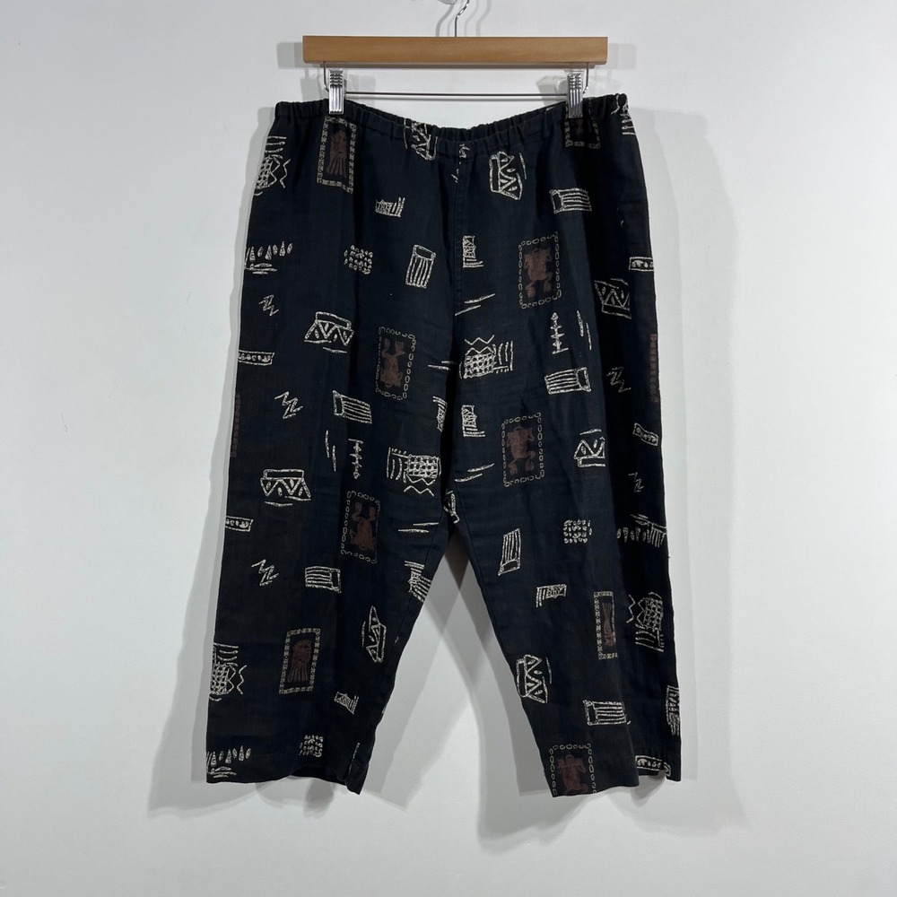 Chicos Lagenlook Linen Tribal Print Tapered Pants Elastic Waist Womens 2 Artsy